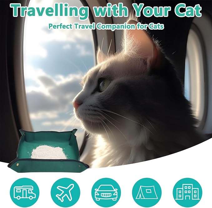 BNOSDM Travel Litter Boxes for Cats Foldable Litterbox Kit Portable Litter Box with Scoop Bowl Waterproof & Non-Stick for Car, Hotels, Outings, Indoors, Temporary Stays