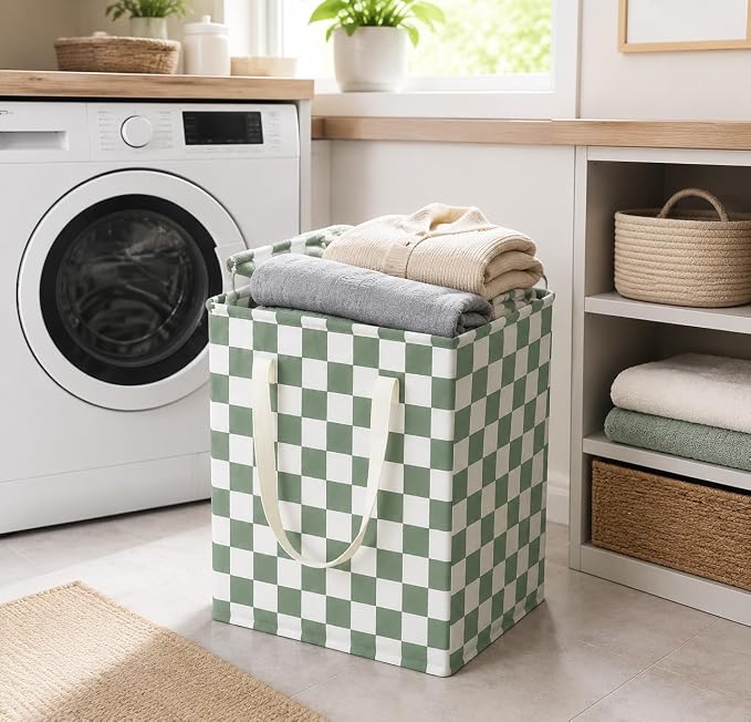 MAIZMZ 3 Pack Sage Green Storage Bins, 14.6"x12.6"x19.7" Waterproof Lining Laundry Baskets for Girls Room, Gifts