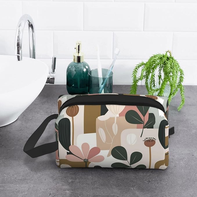Abstract Floral Makeup Bag - Durable 600D Oxford Fabric Travel Cosmetic Bag, Shockproof Foam Padded Toiletry Organizer for Gym & Daily Use 10x6.2x4.9 Inch