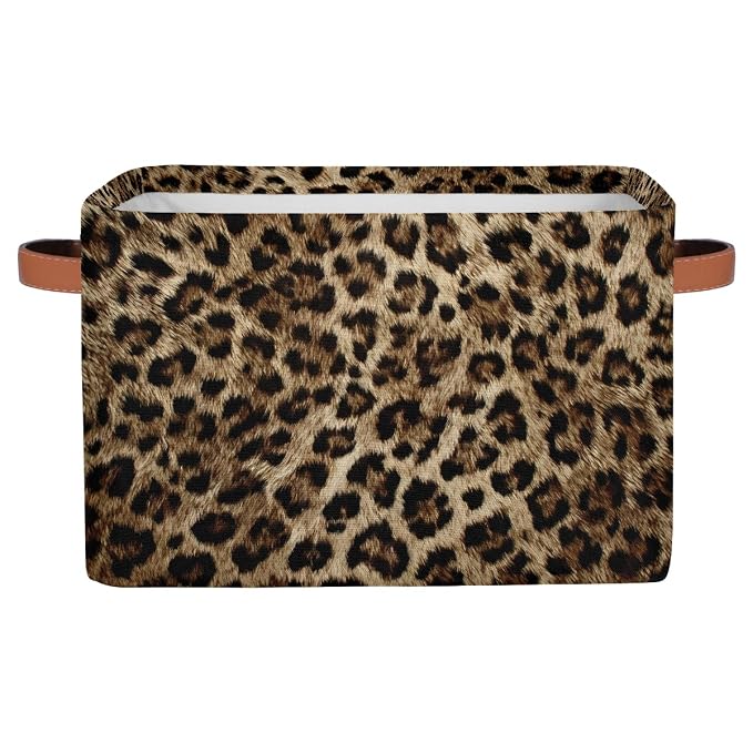SEULIFE Animal Tiger Leopard Skin Print Foldable Storage Basket, Large Collapsible Organizer Storage Bin Cube Toys Storage Boxes with Handles for Bathroom Kids Nursery Closet Storage, 1 Pack