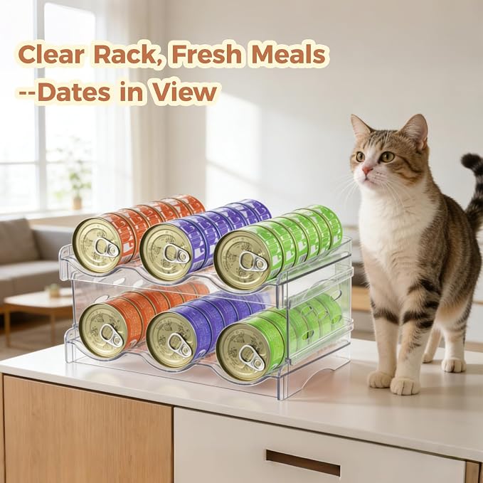 2 Layers Transparent Cat Food Can Organizer Can Hold 36 (3oz) Cans | Acrylic Cat Food Storage, Mold-Resistant, Non-slip Design, Heavy-Duty Storage for Countertop Kitchen Cabinet Pantry Shelf