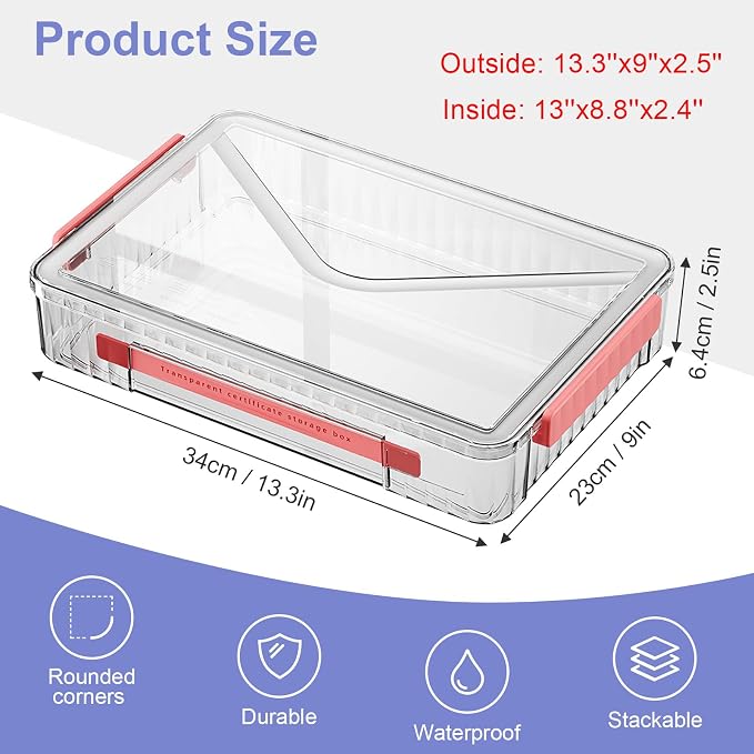 Marte Vanci Plastic Storage Bin with Lid Portable Project Case with Handle Clear Storage Box Transparent File Document Protector Stackable Container for A4 Letter Paper Photo Crafts Scrapbook