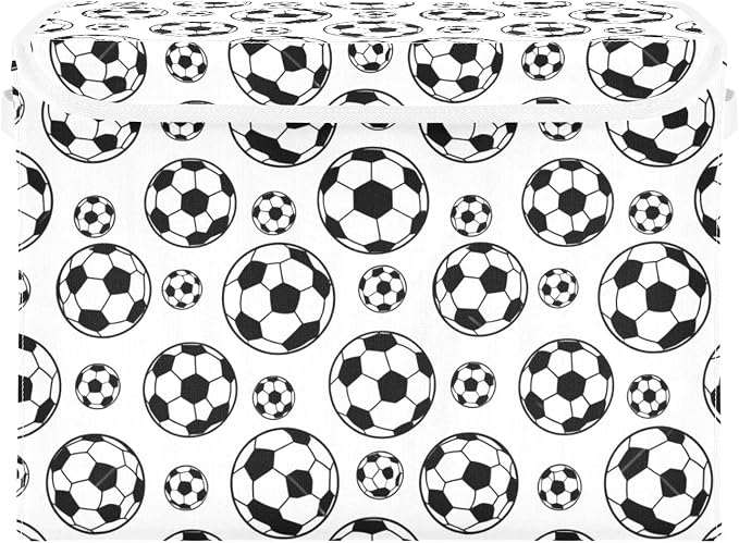 Soccer Ball Storage Bins with Lids Closet Bedroom 40L Storage Basket | Decorative Storage Boxes, 300D Oxford Cloth, Hollow Board Frame, Flip Top Velcro Lid, 16.5x12.6x11.8 inch, Collapsible Design