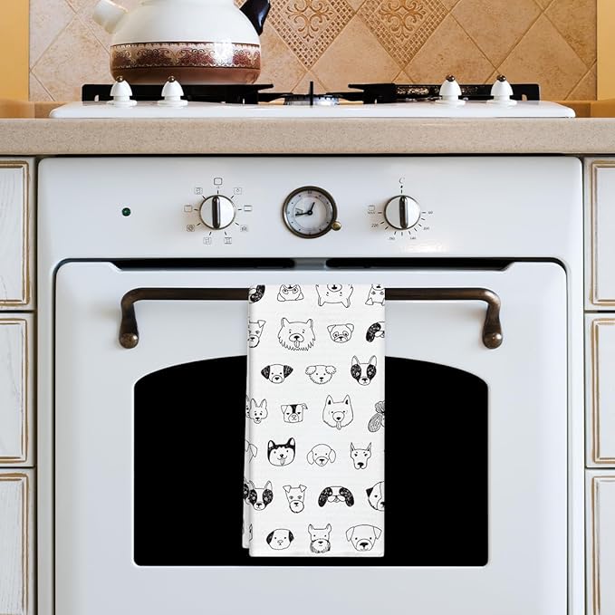 Black and White Dogs Kitchen Towels and Dishcloths, Cute Decorative Hand Towel Drying Cloth for Bathroom Baking, Housewarming Gift for Dog Lover, Friend, Hostess, 16x24 Inches -27