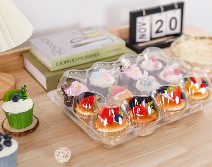 NPLUX 25Pack 12Count Cupcake Containers Clear Plastic Stackable Tall Lids | 25 Pack Hold 300 Cupcakes, Standard Size Clear BPA Free Plastic, Tall Dome Frosting Room, Stackable for Receptions