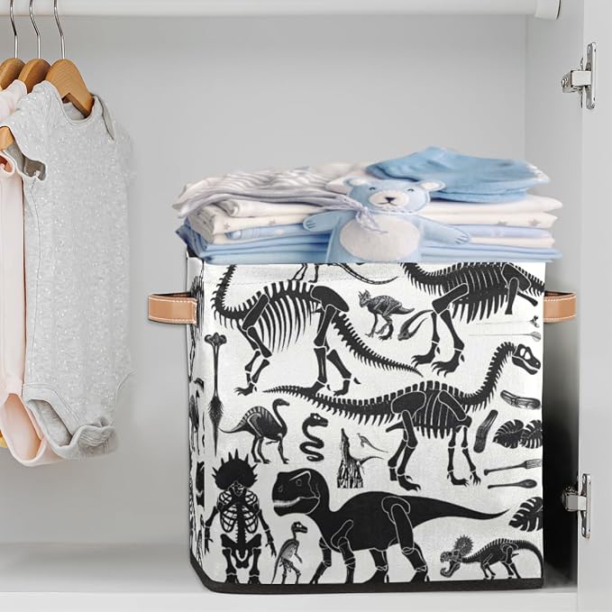 Dinosaur Bone Cube Storage Bin, 13 Inch Collapsible Fabric Storage Cubes Bin, Foldable Cube Baskets for Shelf, Closet, Organizer