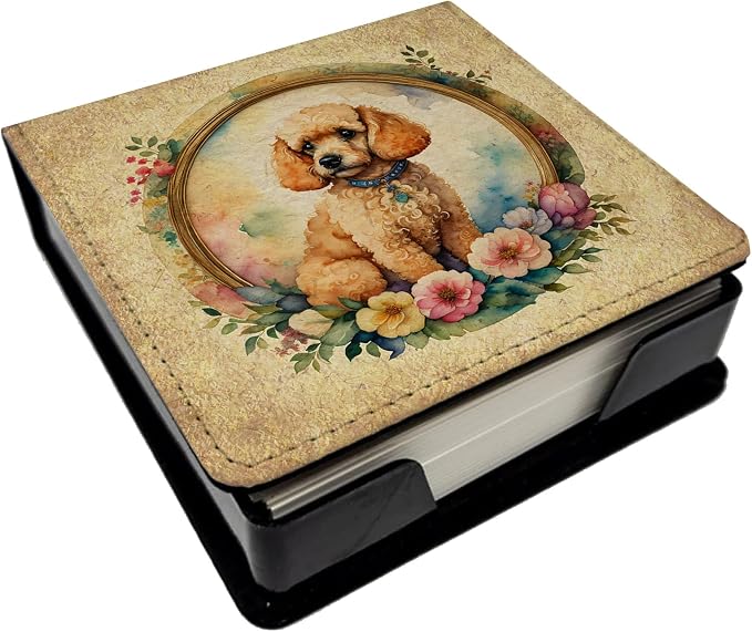 Caroline's Treasures Poodle and Flowers PU Leather Note Paper Holder with Artist-Designed Cover, Desk Accessory, Office Gift