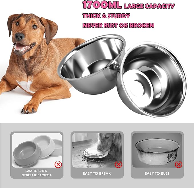 ADENGL Raised Dog Bowl Stand for Large Medium Dogs, Elevated Dog Bowls with Sprill Proof Mat &Two 58OZ Stainless Steel Bowls,Pink