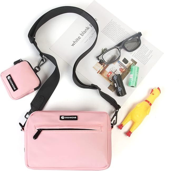 Dog Treat Pouch with Removable Small Pet Training Treat Pouches, Built-in Poop Bag Dispenser, Adjustable Shoulder Strap Cross Body Dog Walking Bag (Pink)