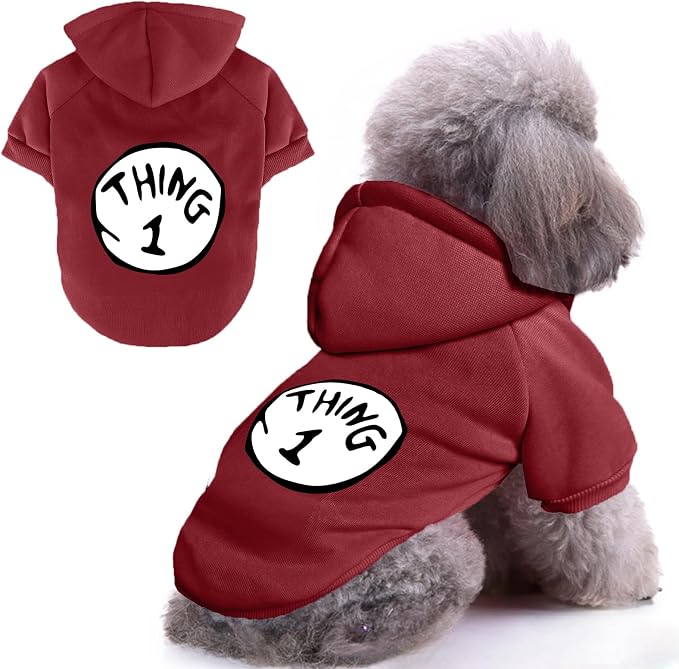 Dog Hoodie Pet Clothes for Small Dogs Thing 1 Printed Hoodies Medium Puppy Hooded Sweatshirt Pullover Outfit(Wine Red,S)