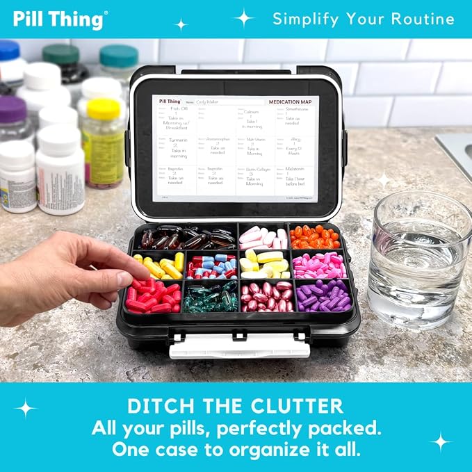 2-Pack Large Pill Organizer – Black + Clear | 12-Compartment Weekly Pill Box Case with Removable Dividers, Waterproof, Travel-Friendly (Combo Pack - 1 Black & 1 Clear)