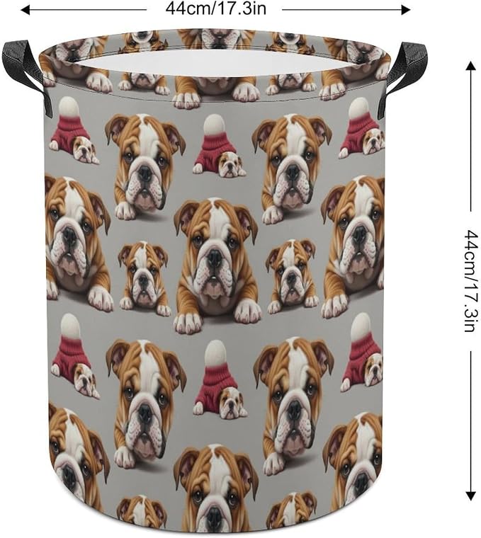 Foldable Laundry Storage with Handles English Bulldog Puppy Dog Art, Waterproof Hamper Basket for Clothing, Toys, and Home Organization