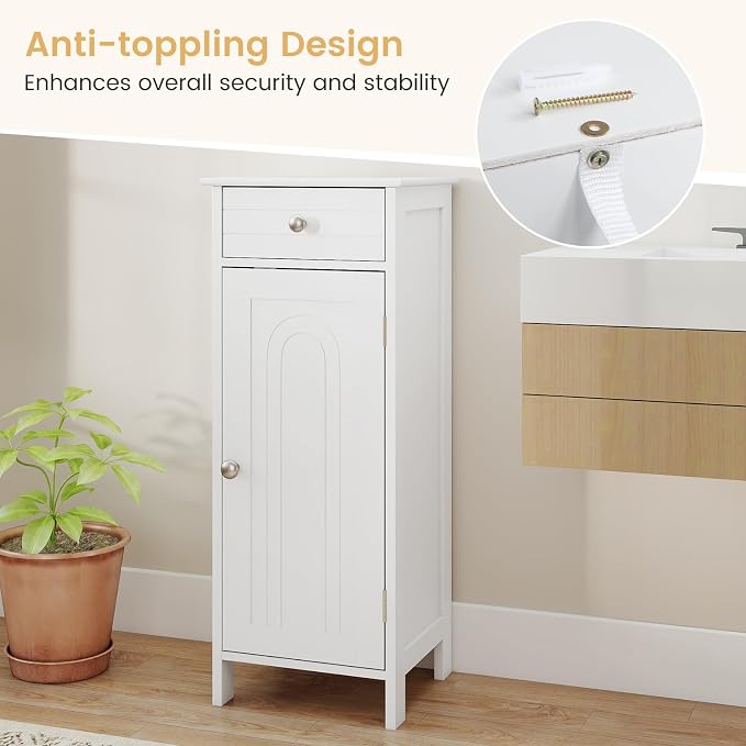 GLACER Floor Storage Cabinet, Bathroom Storage Cabinet (White) | 2 Adjustable Shelves | Ideal for Bathroom, Living Room | 14 x 12 x 34.5 inches