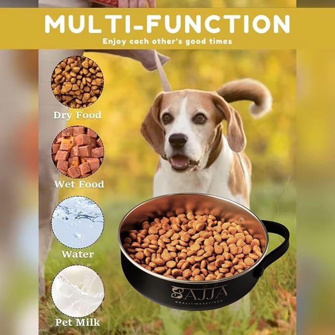 Black Slow Feeder Travel Dog Bowl Set – 30oz Stainless Steel + 20oz Collapsible Silicone Dish + Silicone Slow Feeder Insert | Water Bottle Holder | Non-Slip, Anti-Choking, BPA-Free – Claim