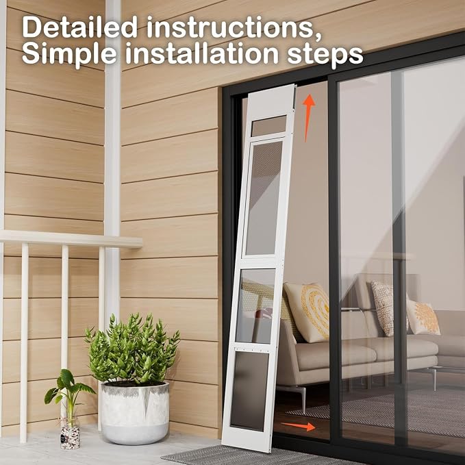 Doggy Door for Sliding Glass Door, Adjustable Height 75 3/5" to 80" Sliding Door Doggie Door Insert with Screen Design, Suitable for X-Large Dogs Up to 200 lbs, New