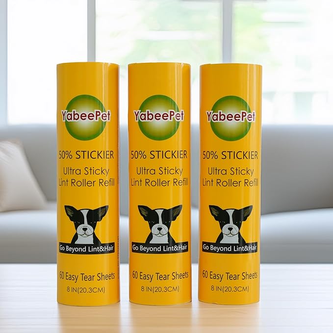 8 inch Large Surface Roller Refill for Scotch-Brite 50% Stickier Lint Roller, Works Great On Pet Hair (60 Sheets per Roll, 3 Pack Refills)