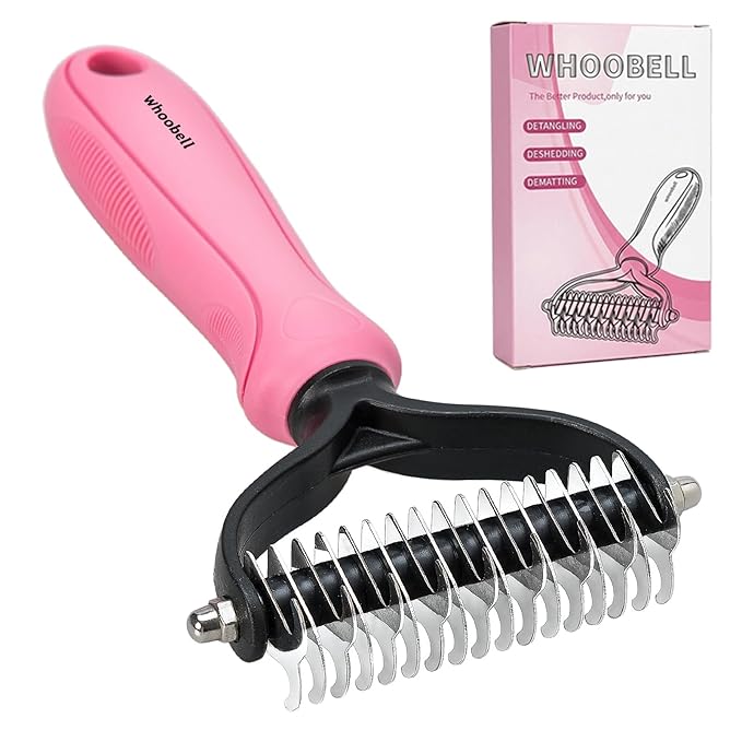 Undercoat Rake for Dogs, whoobell 2 Side Undercoat Brush for Deshedding and Dematting for Dog Cat Rabbit, Professional Pet Grooming HairTools, Removes Loose Undercoat and Nasty Shedding