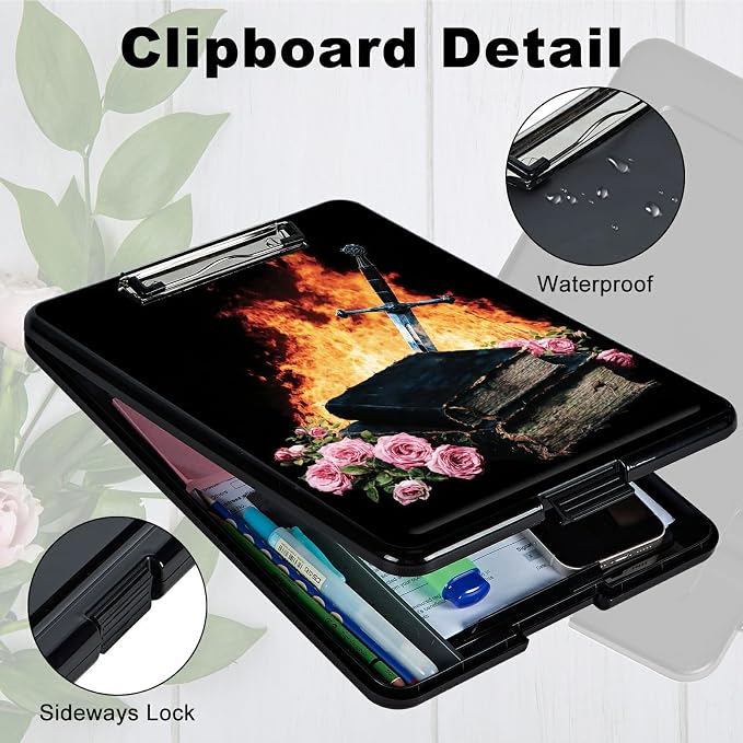 Heavy Duty Storage Clipboard, Slim Nursing Clipboard with Internal Pen Case, Portable File Organizer Case for A4 Letter Size Paper Office Medical Professionals, Flame Book Rose