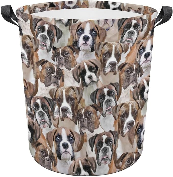 Funny Boxer Dog Face Print Laundry Basket, Cute Pet Dog Laundry Hamper, Dirty Clothes Basket for Boxer Dog Lover, Waterproof Laundry Baskets for Bedroom Bathroom, Gifts for Boxer Dog Mom Owner