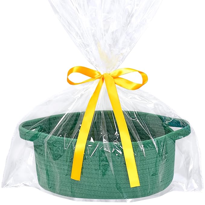 ABenkle Small Woven Easter Basket with Handle, 12x8x5 inches, Durable Decorative Gift Basket Nursery Storage Organizer for Baby Showers Holidays, Gift Wrap Ready with Ribbon