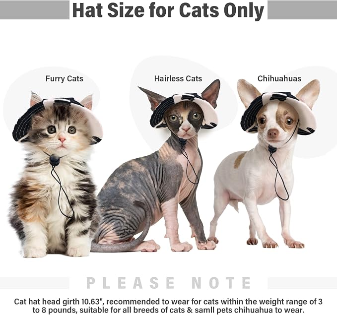 DENTRUN Cat Bucket Hat with Ear Hole, Cotton Birthday Bonnet for Small Pets | Breathable cotton, Adjustable Secures fit, For birthday Party, For small cats, daily cute photos