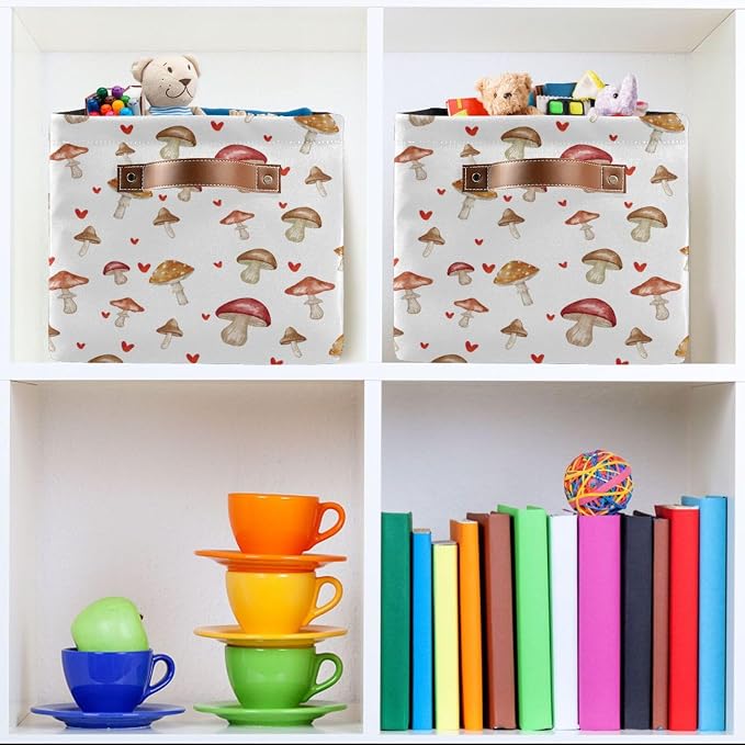 Didi & Hosa Storage Basket Cube Mushrooms Collapsible Toys Shelf Baskets Bin with Handle Laundry Organizer Storage Box for Home School & Office