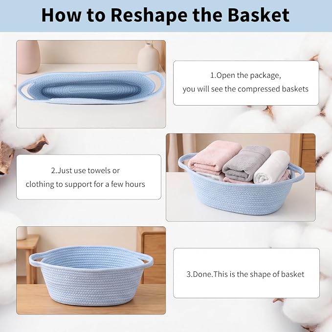 Baby Boy Woven Gift Basket for Gifts Empty Blue Storage Basket | Soft Cotton Rope for Organizing Raffle Events Baby Shower Nursery Bathroom Pet Toys Shelf Table Closet Storage