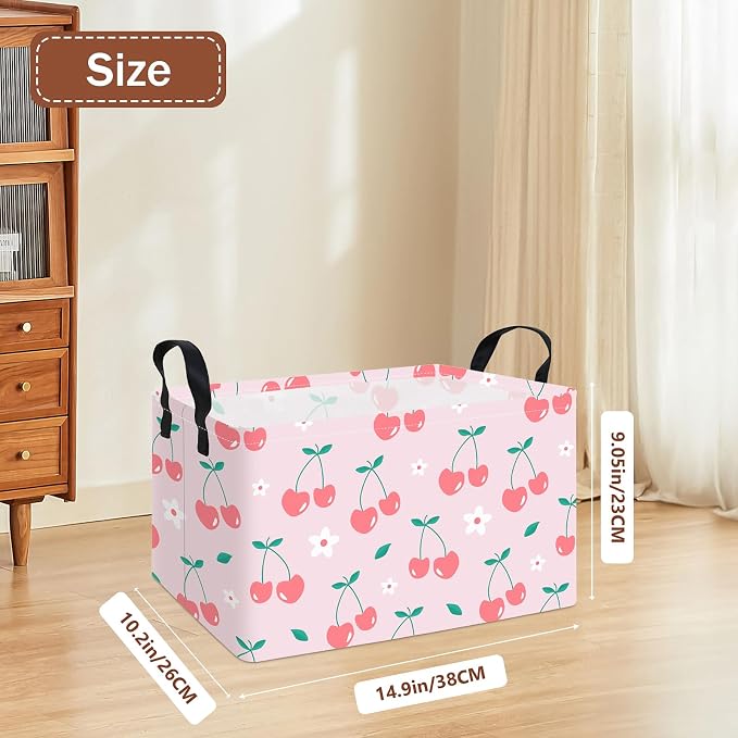 Rectangular Cherry Storage Basket Fabric Hamper | Gifts Bag for Books,Clothes,Gifts,Pets-Perfect for Home,Office,Nursery,Dorm,Shelf