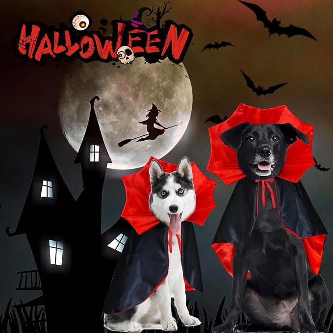 GOYOSWA Dog Halloween Costumes, Dog Vampire Cloak Costume Devil Vampire Cloak Cape Halloween Costumes for Small Medium Large Dogs Pets (Small)