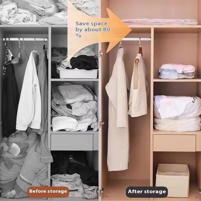 Vacuum Bags Airtight Reusable Portable Storage Pack | Vacuum Pack Bags for Clothes Clothing Pillows Comforters Bedding Mattress Closet Home