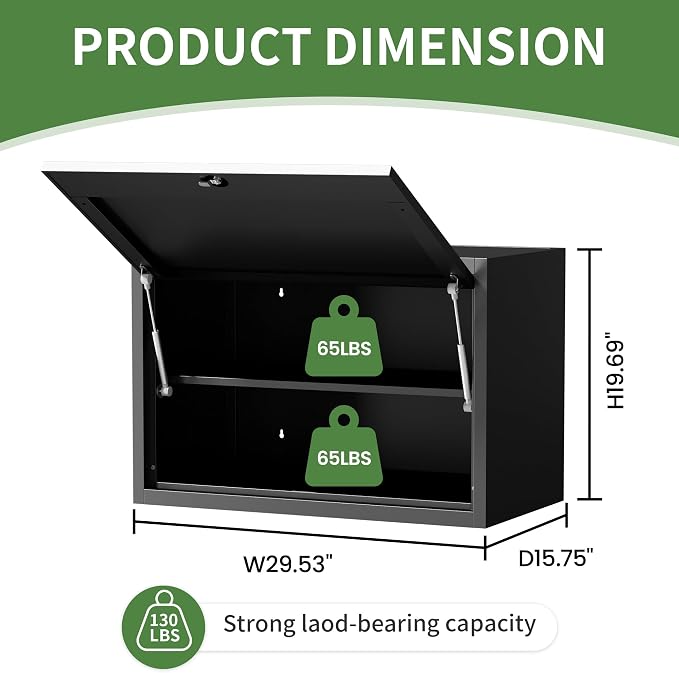 Metal Wall Cabinet with 1 Up-flip Door and 1 Adjustable Shelf | Black Heavy Duty Garage Wall Mounted Storage Cabinets,Tool Cabinets for Garage,Kitchen,Warehouse,Office,Assembly Required