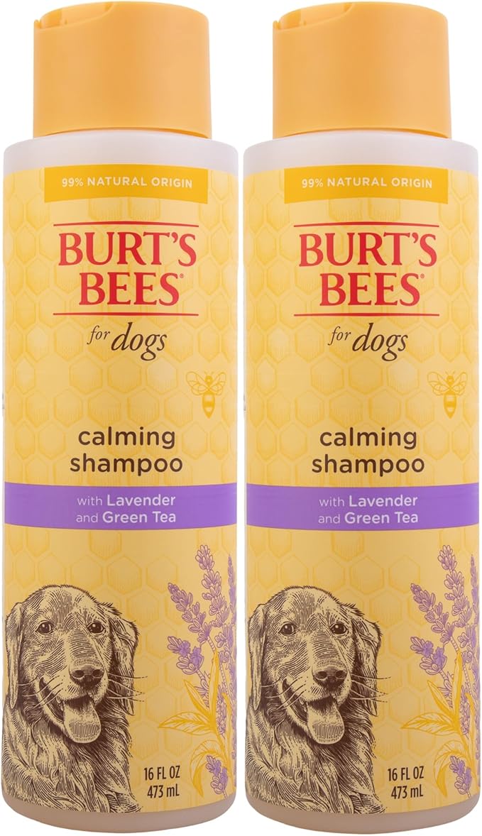 Burt's Bees for Pets Calming Dog Shampoo with Lavender and Green Tea, 95% Natural Origin, pH Balanced, No Sulfates, Soothing Lavender Scent, for All Dog Breeds, 16 Fl Oz - 2 Pack