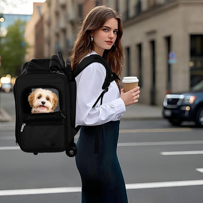 EliteField Deluxe Rolling Backpack Dog & Cat Carrier (2-Year Warranty) | Airline Approved, Waterproof Fabric, Scratch-Resistant Mesh, Retractable Handle, Wheels, Built-In Leash