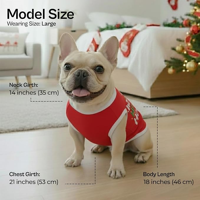 Parisian Pet Red Dog Tshirt - Embroidered “ ho Ho Ho “ Dog Christmas Shirt - Lightweight 100% Cotton Shirt - Sleeveless Clothes - Machine Washable Dogs Vest - Shirts for Large Dogs - 5XL