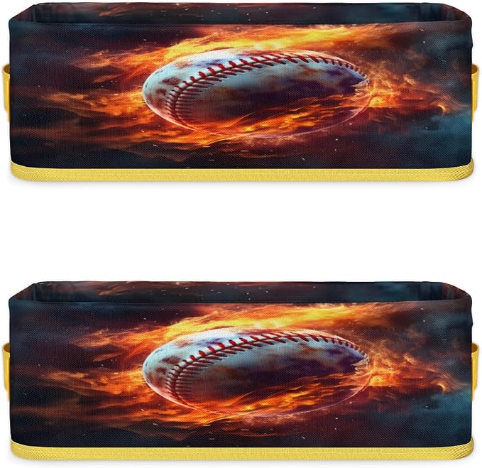 Baseball Print Bathroom Storage Basket Waterproof Foldable Storage Bins with Handles Decorative Toilet Paper Storage Basket for Organizing for House Bathroom Toiletries Set of 2