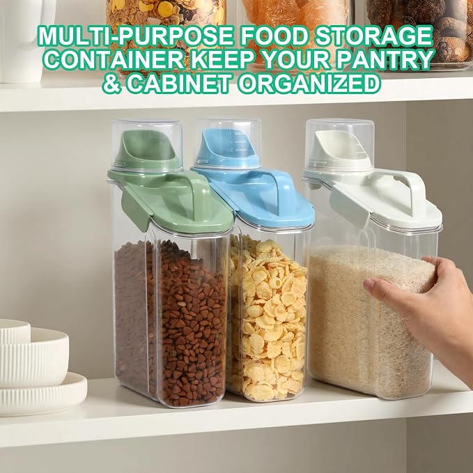 TBMax Rice Container Cereal Storage Container 2 Pack 3.2-Quart, Kitchen Pantry Dry Food Storage Holder with Easy-Pouring Spout & Handy Cup, Small Pet Dog Cat Food Dispenser for Daily Feeding