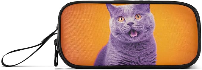 Cute Grey Cat Orange Pet Pencils Pouch Zipper Pencil Case Girls Classroom Pen Pouch Colors Pencil Bags Storage Stationery Kids Organizer School Supply