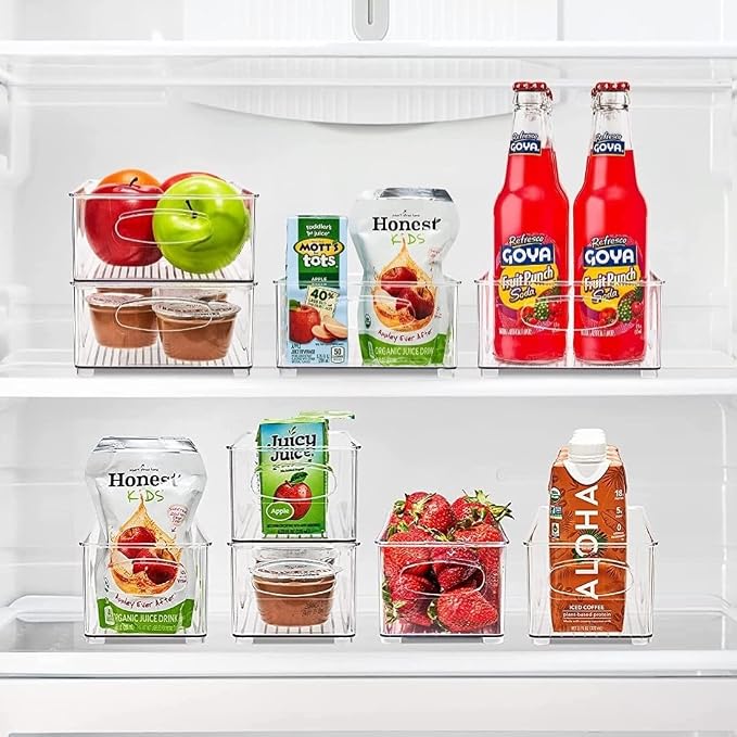 Sorbus Fridge Organizers and Storage, Clear Bins with Handles (4 Pack) | Built-in grips support easy access and transport; plastic containers organize food in freezers, drawers and countertops.