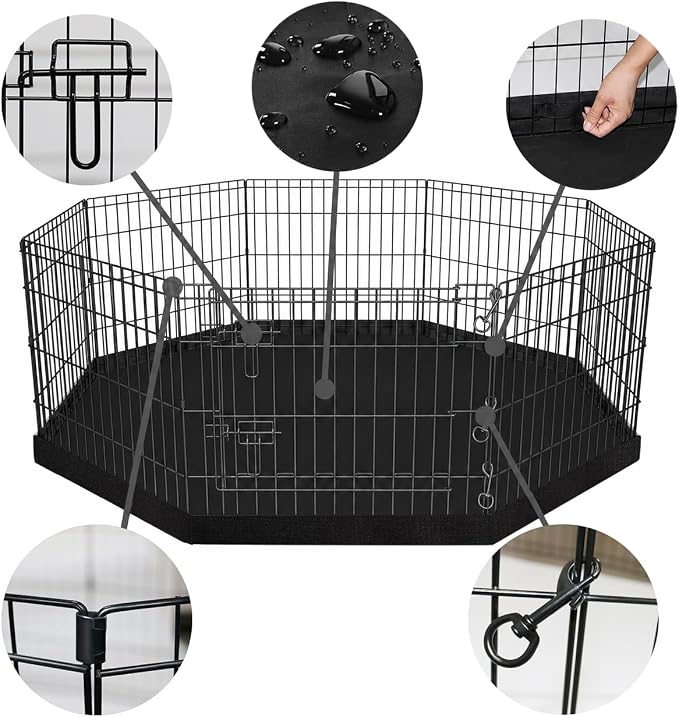 PETIME Foldable Metal Dog Exercise Pen/Pet Puppy Playpen Kennels Yard Fence Indoor/Outdoor 8 Panel 24" W x 30" H with Bottom Pad