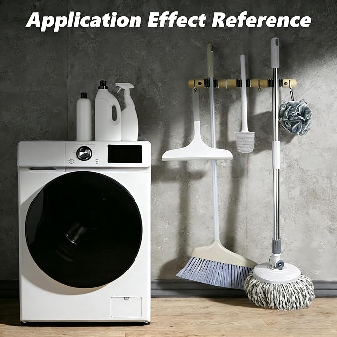 3 Racks and 4 Heavy Duty Hooks Mop and Broom Holder Wall Mount, Non-slip Organizer Storage Utility Tool Racks for Garage,Kitchen,Laundry Room,Garden. Gold
