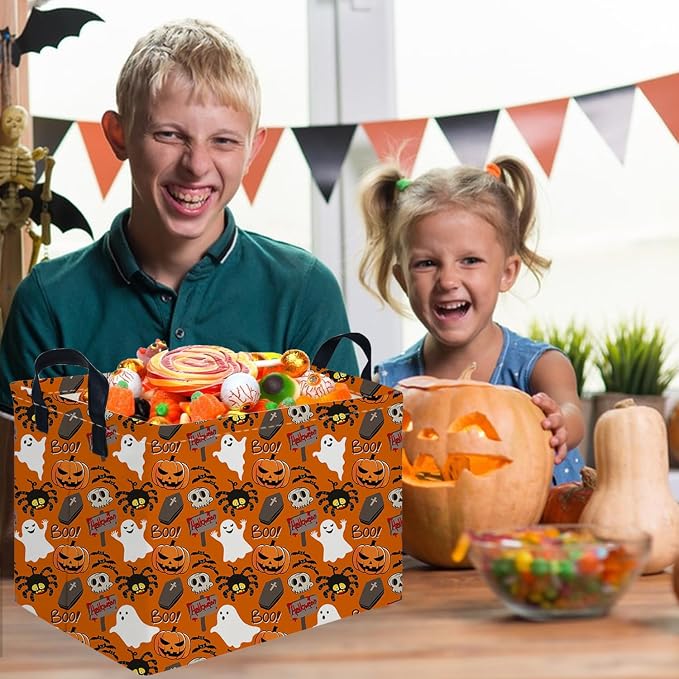 Halloween Ghost thriller basket,Empty Halloween basket,Horror and thriller decor,Trick or Treat Box for Boys and Girls,Horror decor(Spider ghost)