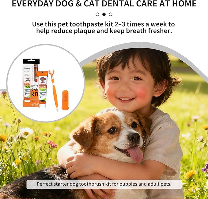 Dog & Cat Toothpaste Kit with Toothbrush & Finger Brush – 100g Vanilla Flavor Pet Toothpaste – Helps Reduce Plaque, Freshen Breath & Support Healthy Gums – Puppy & Adult Pet Dental Care