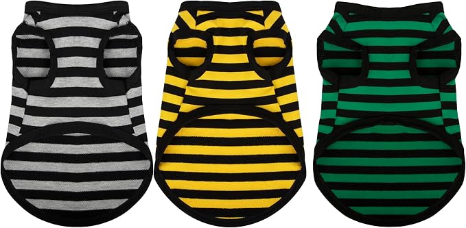 Paiaite 3 Pieces Dog Striped Shirt Dark Color Cotton Sleeveless Puppy Pet Shirts Breathable Apparel Tank Top Colorful Puppy Sweatshirt Clothes for Small Medium Dogs 3XL