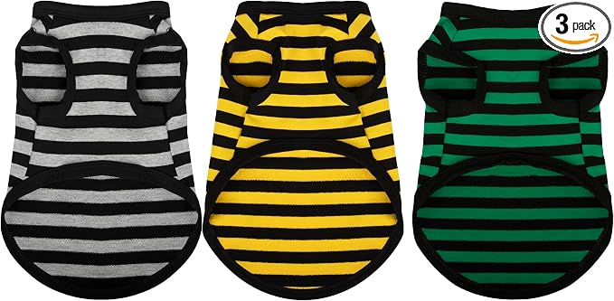 Paiaite 3 Pieces Dog Striped Shirt Dark Color Cotton Sleeveless Puppy Shirts Breathable Pet Apparel Tank Top Colorful Puppy Sweatshirt Clothes for Small Medium Dogs XL