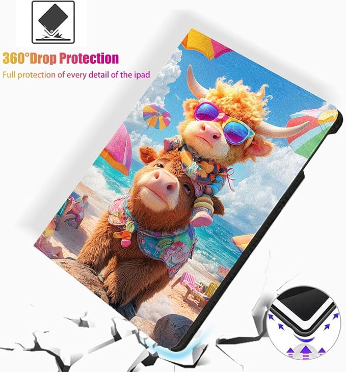 for Microsoft Surface Pro X/Pro X Plus-13 2019/2020/2021/2024 Tablet Case,Auto Wake/Sleep,Adjustable Stand Protective Cover - Cartoon Cow