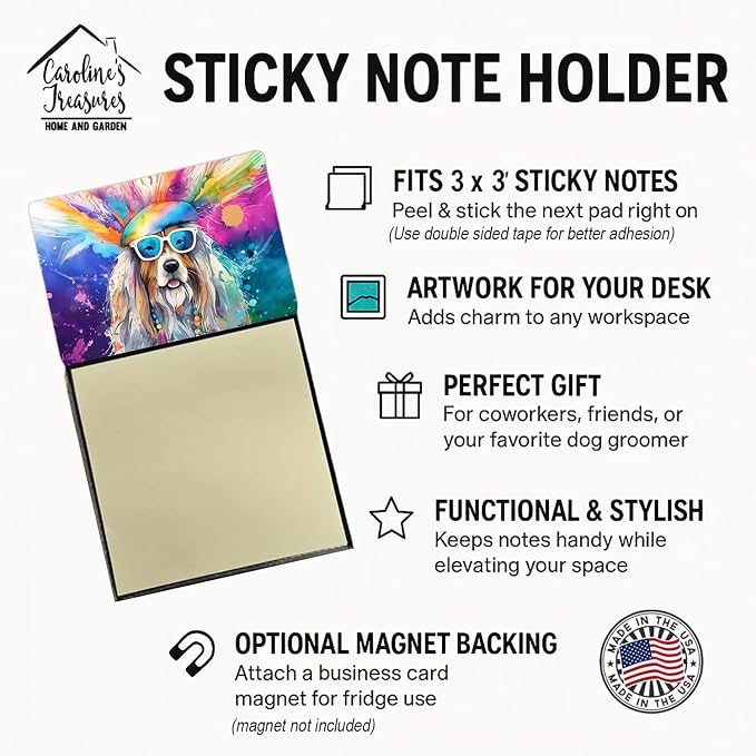 Caroline's Treasures Bearded Collie Hippie Dawg Sticky Note Holder Refillable Dispenser Self-Sticky Note Pads, Memo Pads Blank Desk Accessories