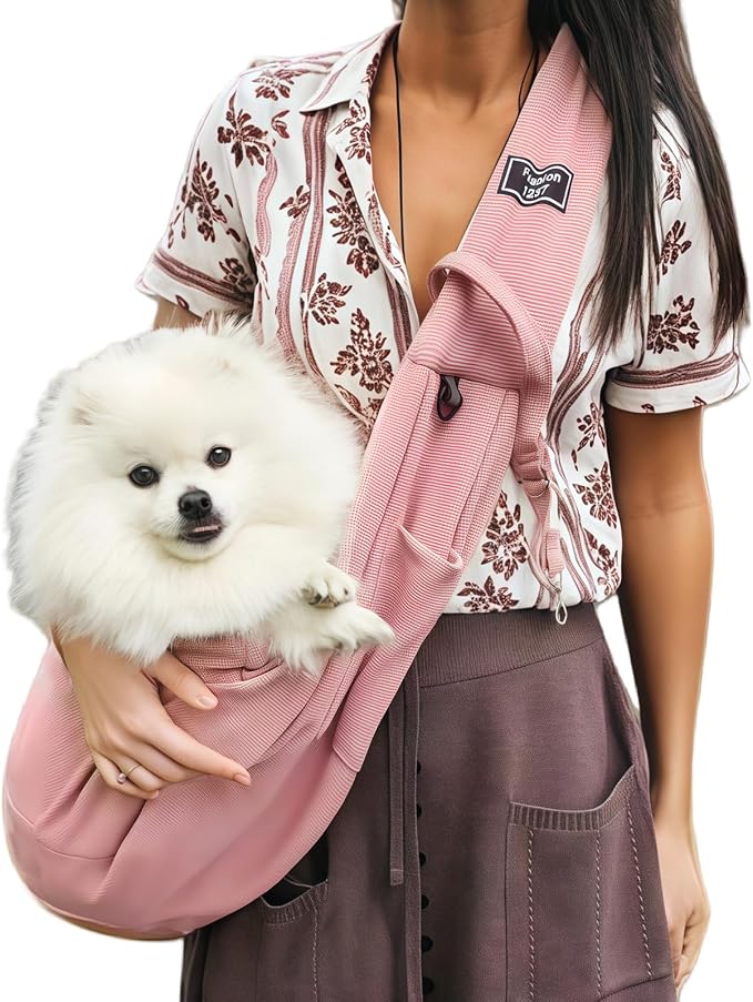 Dog Sling Carrier Soft Breathable for Small Dogs Cats 3-12 lbs,Pink | Cat sling & dog carrier sling with safety tether, organizer pocket, soft fabric. Perfect for travel, hiking,outdoor