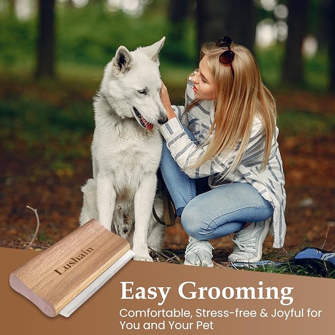 Deshedding Brush for Dogs, Cats & Horse| Pet Grooming Brush | Removes Loose Fur, Dirt & Hair | Detangle | Undercoat | Nature wood color | Reduces Shedding by 95%