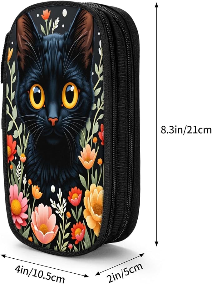 Retro Cat Pencil Pouch, Oxford Cloth Pen Case With Double Zipper Compartments, Portable Stationery Organizer For Office Supplies, Travel Accessories Makeup Items