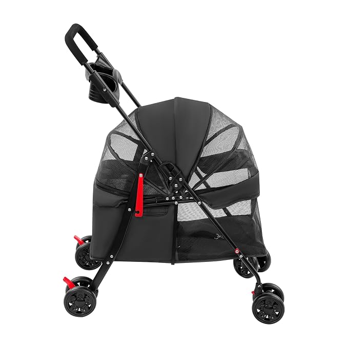 Foldable Pet Cart for Small Dogs and Cats, Lightweight Travel Pet Stroller with 360° Wheels, 40lbs Capacity Portable Dog Cat Carrier on Wheels, Foldable for Car Trunk, Black